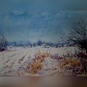 Zima  Na  polach -  akwarela 