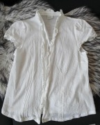BLUZKA DAMSKA biała falbanki NA GUZIKI r. 44 MARSZCZONA Salko