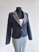 Granatowa retro marynarka z klapą w kratkę Blue Shadow