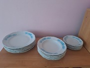 Serwis obiadowy deserowy 18szt talerze Wałbrzych biały niebieski turkus