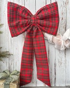 Kokarda na choinkę drzwi świąteczna w kratkę czerwona Boże Narodzenie