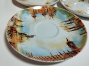 Trzy spodki "budowle świata", Tetley, cena za komplet 