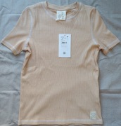 Diverse Bawełniana koszulka z ozdobnymi szwami Beżowa rozmiar XS