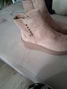 Potocki Botki ocieplane eko zamsz, modne, Beżowe, 11305 r 40