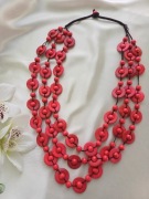 Czerwone trzyrzędowe korale - naszyjnik