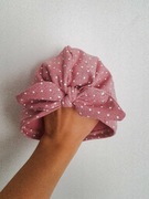 Turbany z falbanka i kokardką własnoręcznie szyte