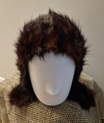 Nowa piękna czapka uszatka pilotka z futra naturalnego futrzana brąz