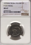 5 ZŁ 1979 Próba NIKIEL NGC MS67 ! PIĘKNA