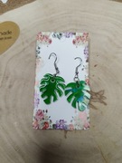 Rękodzieło kolczyki Monstera z żywicy epoksydowej zielone 