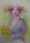 DZIEWCZYNA Z KWIATAMI 28x20 pastel olejny