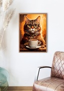 Plakat Rudy kot z kawą 30x40cm