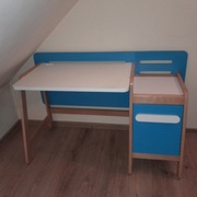 Biurko drewniane Timoore, 138 x 60 x 77 cm biały, niebieski