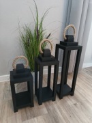 Lampiony drewniane zestaw 3 sztuki czarne 35 45 55
