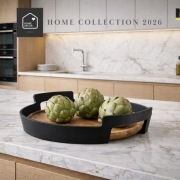 Taca do serwowania 33 cm, drewno + czarny mat, dom i ogród