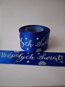 Wstążka tasiemka świąteczna chabrowa z napisem szer.50mm; dł.22 m