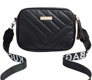 Czarna torebka skórzana pikowana na ramię torba damska ekoskóra