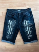 Rock Rebel by EMP – czarne jeansowe spodenki z flagą USA, styl rock 