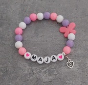 Bransoletka imię imienna z imieniem koraliki zawieszka  różowa fioletowa 