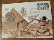 Koperta Numizmatyczna Fidzi i moneta 20 cent Fidzi 1987r.Elizabeth II