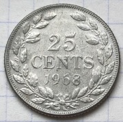 #3181 Liberia 25 centów 1968 ładna 