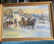 Konie zaprzęg zima obraz pejzaż 