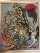 obraz olej na płótnie z ramą srebrną św Jerzy smok