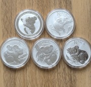 Australian Koala. Zestaw 5 monet Ag999