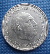 Moneta Hiszpania 5 peset 1957 gwiazda 74