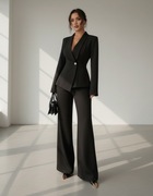 Czarny elegancki komplet damski modny garnitur marynarka do pracy + GRATIS