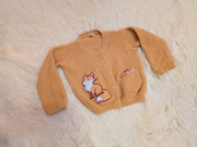 Sweterek dziewczęcy rozpinany, musztardowy z liskiem i muchomorem r. 74
