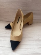36 Zara basic beżowe czółenka czarne noski na średnim obcasie nowe