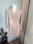 Sukienka damska beżowa, elegancka, dekolt V, S/36, nowa