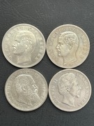 Zestaw 4 sztuk srebrnych monet 5 marek. Niemcy - cesarstwo - do 1918