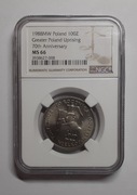 100 ZŁ 1988 70 ROCZNICA POWSTANIA WIELKOPOLSKIEGO  NGC MS66