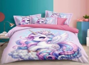 Pościel dziecięca jednorożec bawełna satynowa 160x200 +2 poduszki 