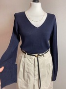 Granatowy sweter damski v neck premium 60% wiskoza 40% bawełna s.Oliver