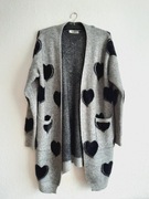 Gruby długi sweter blezer kardigan płaszcz Alpaka Vinceotto L XL szary