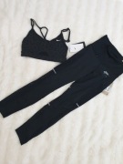 Zestaw sportowy treningowy spodnie leginsy top stanik czarne Nike r 34 xs 