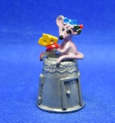 Naparstek Kolekcjonerski Pewter - Ręcznie Malowany Myszka i Ser