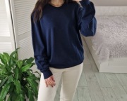 Clipper granatowy wełniany cienki sweter 100% wełna XL