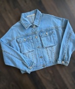 Jeansowa kurtka katana damska oversize'owa , z dżetami ćwiekami Re-Dress 