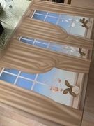 Duży oryginalny obraz olejny z błękitnym niebem za oknem