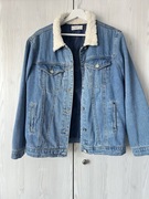 Niebieska jeansowa ocieplana kurtka z kożuszkiem Mango M-L