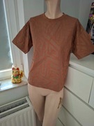 S 36 brązowy T-shirt wzorzysty we wzór koszulka z krótkim rękawem 