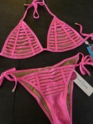 Beach Bunny Strój Kąpielowy Hard Summer Neonowy Róż Paski Nowy DD/XL z USA