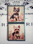 Ozdobne podstawki z pieskami Yorkshire Terrier vintage shabby chic róże 