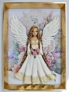 Aniol w ramce wykonany ręcznie z zimnej porcelany 