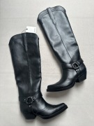 Pull&Bear kowbojki wysokie czarne skóra eko szpic klamra kowbojskie NOWE 38