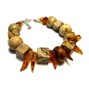 Fiolekart - Bransoletka, biżuteria artystyczna - jaspis, bursztyn