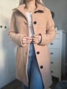 Elegancki beżowy płaszcz z wełną wiosna klasyczny ciepły r. S